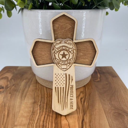 Courage to Serve Police Officer Stained Wood Cross Magnet