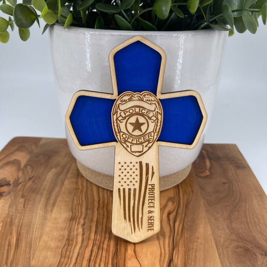 Courage to Serve Police Officer Blue Wood Cross Magnet