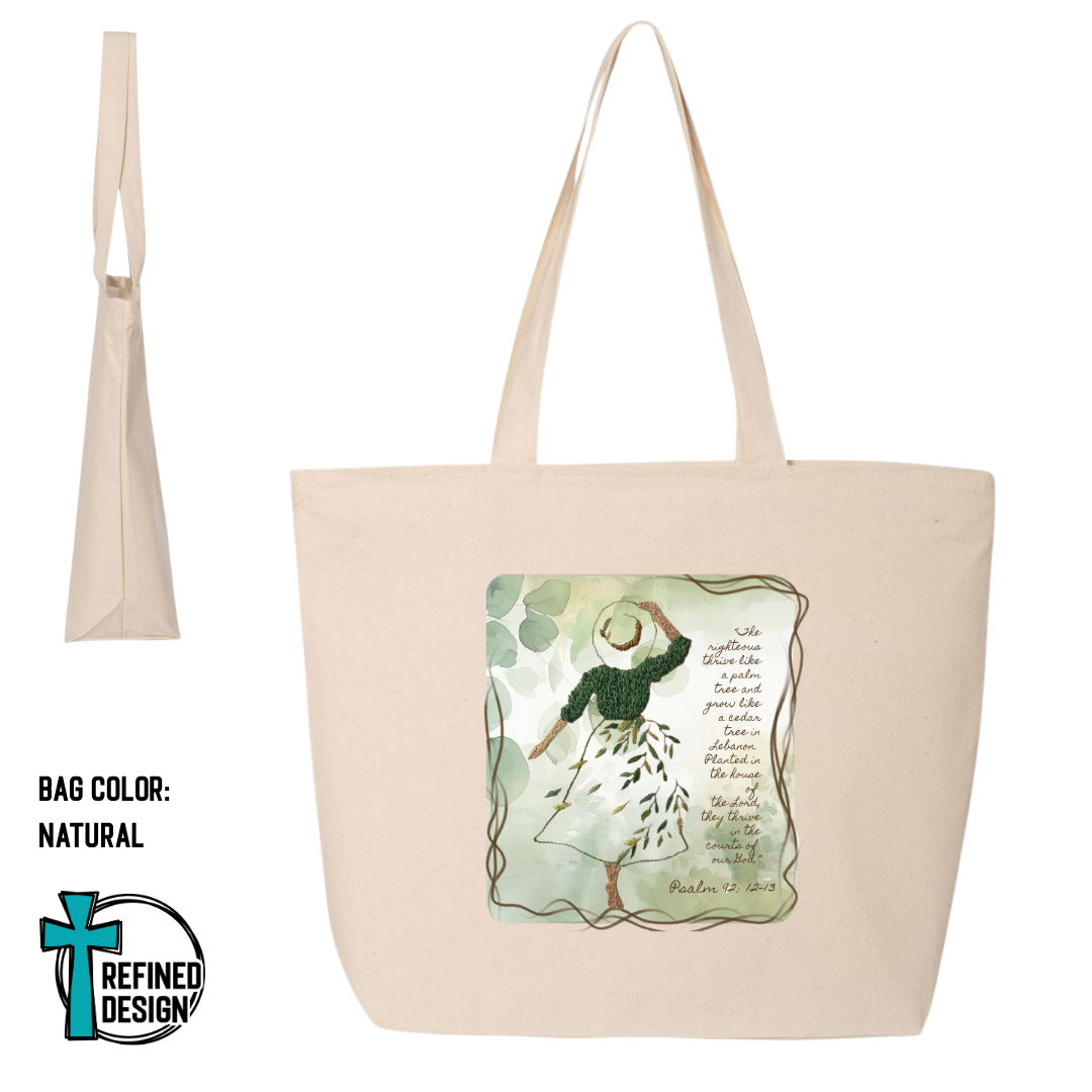 Planted in His Courts Jumbo Zippered Canvas Tote Bag