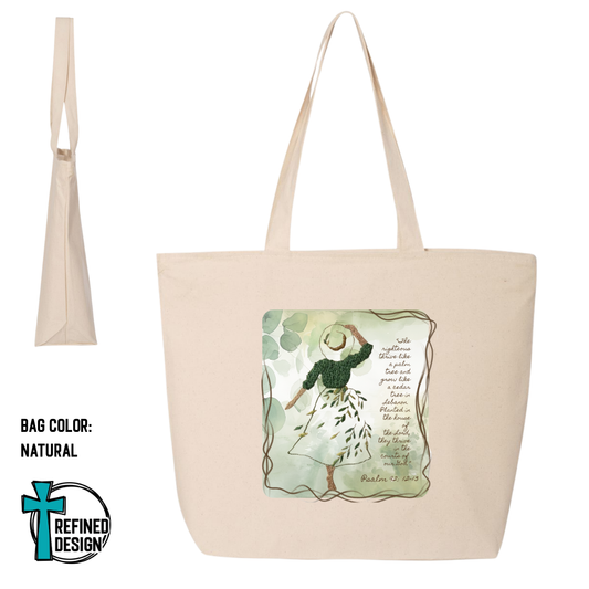 Planted in His Courts Jumbo Zippered Canvas Tote Bag