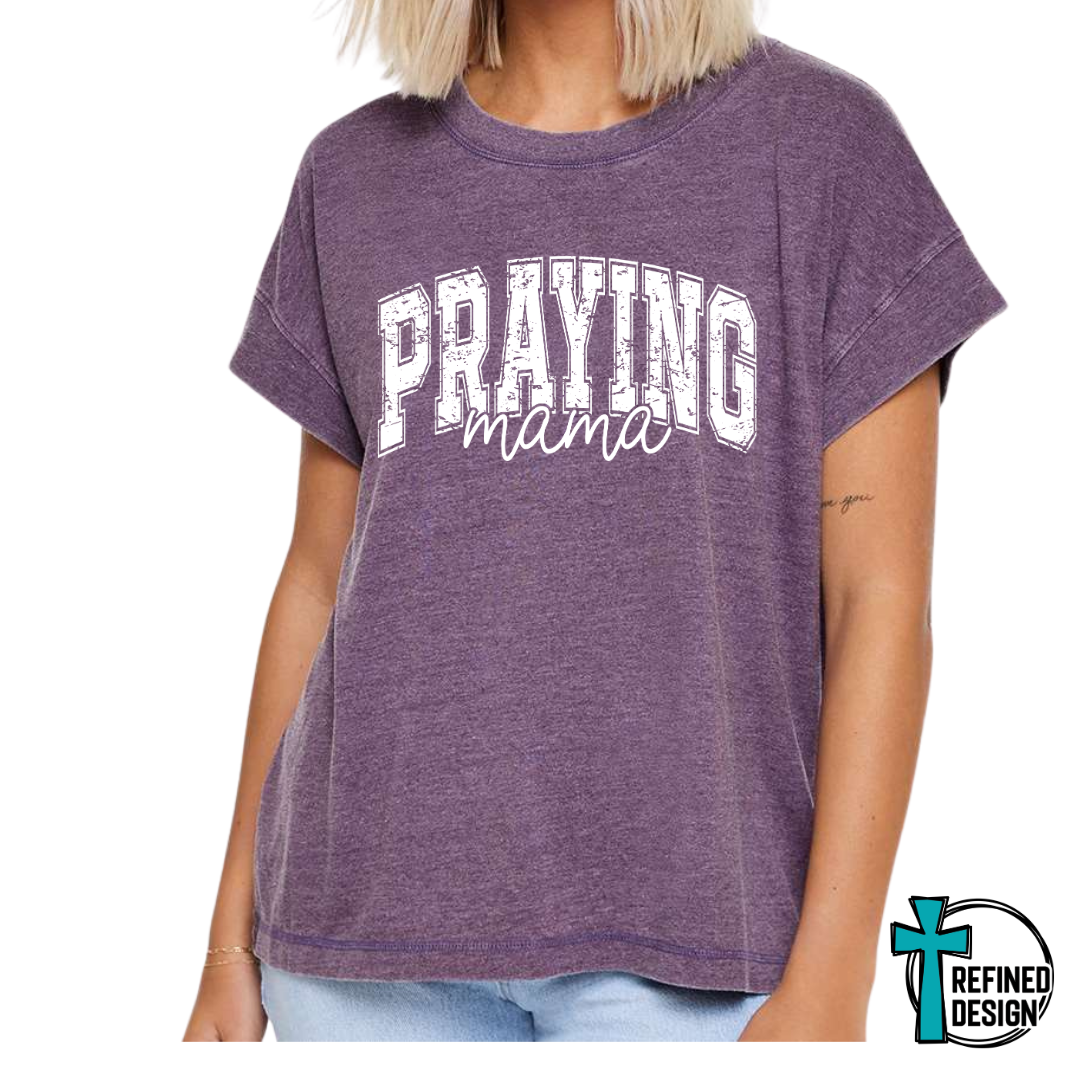 Praying Mama Vintage Washed Plum Varsity Tee